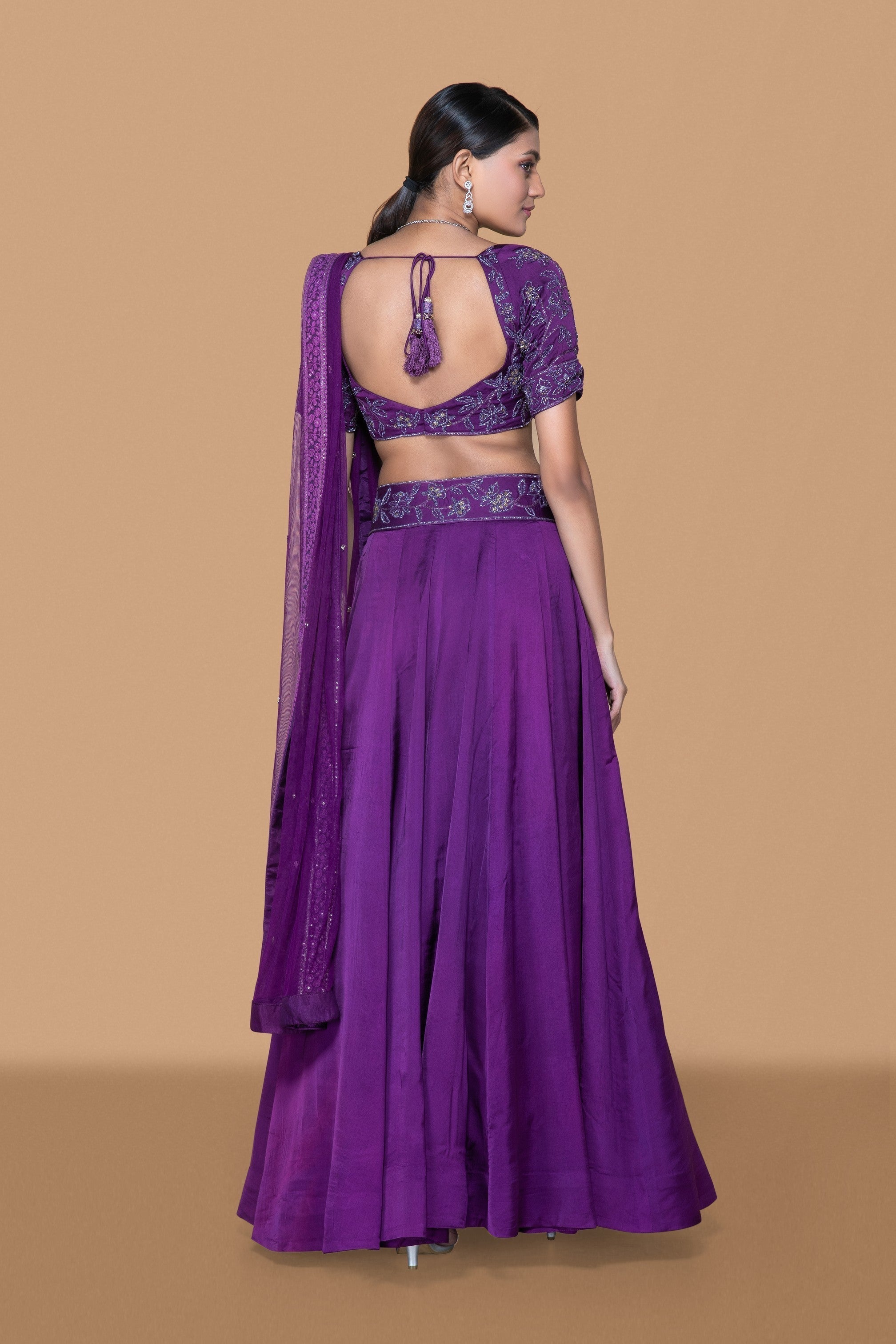 Purple Hand Embroidered Lehenga Set