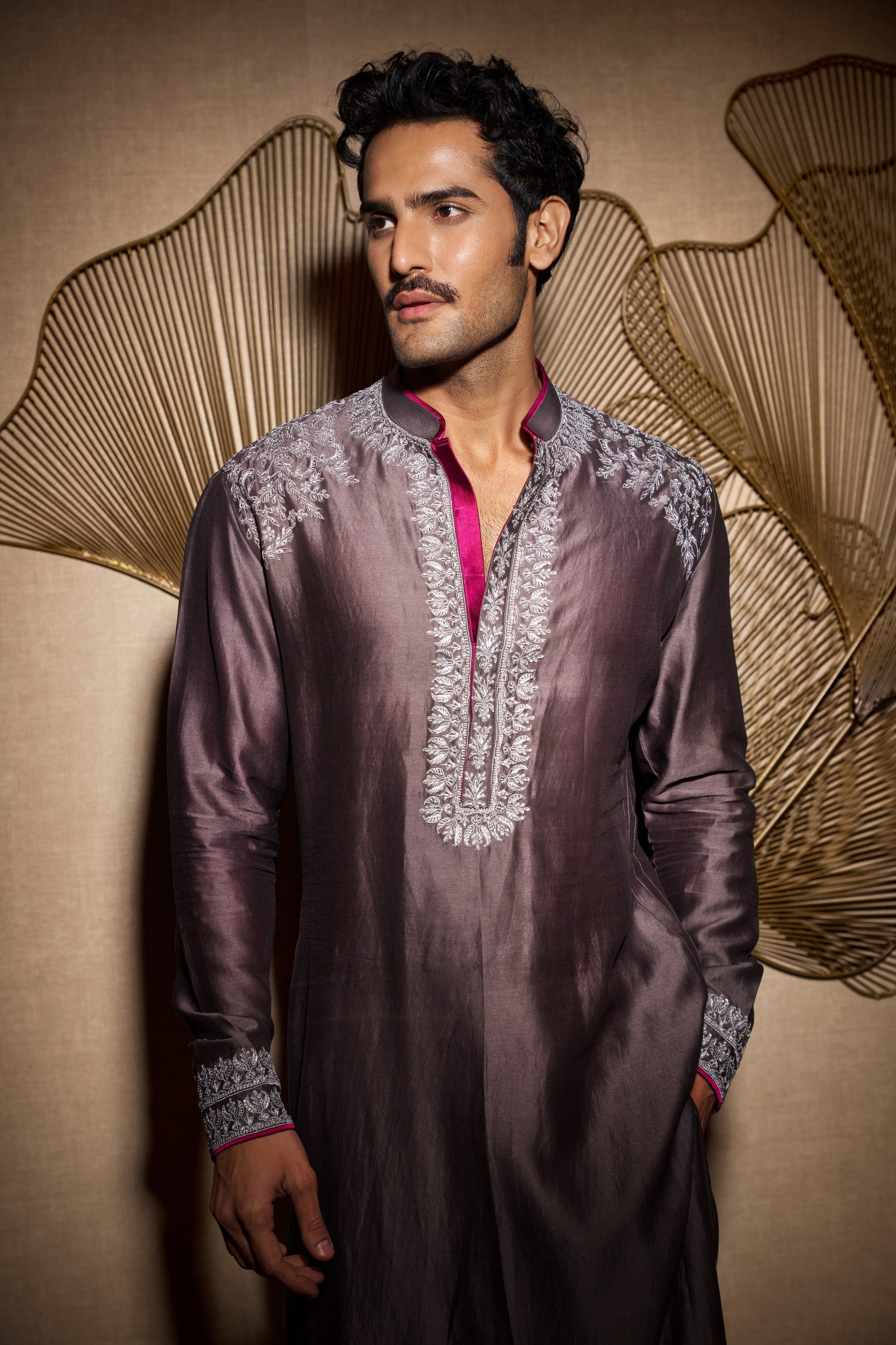 Fog grey thread work kurta