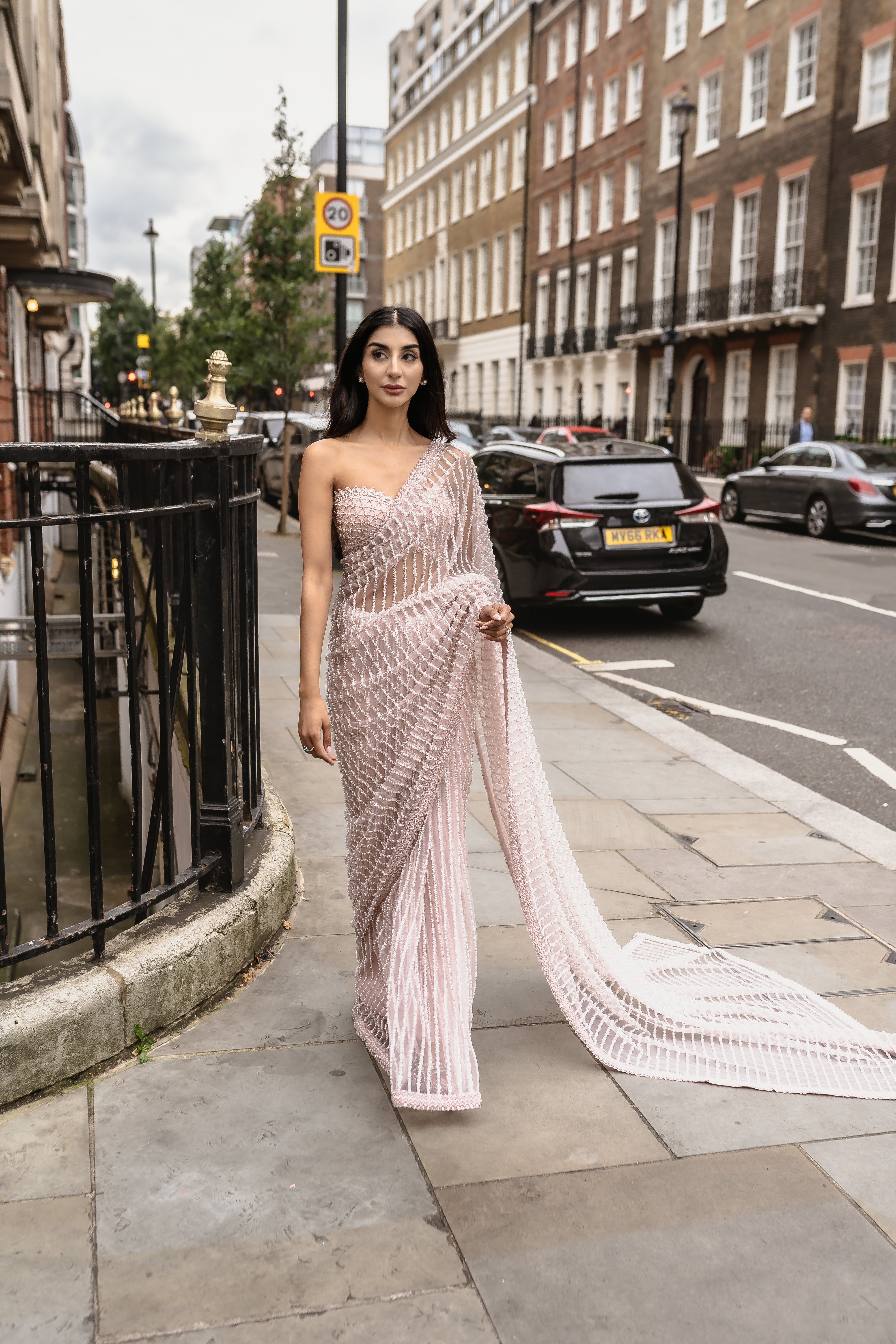 Blush pink pearl detail saree