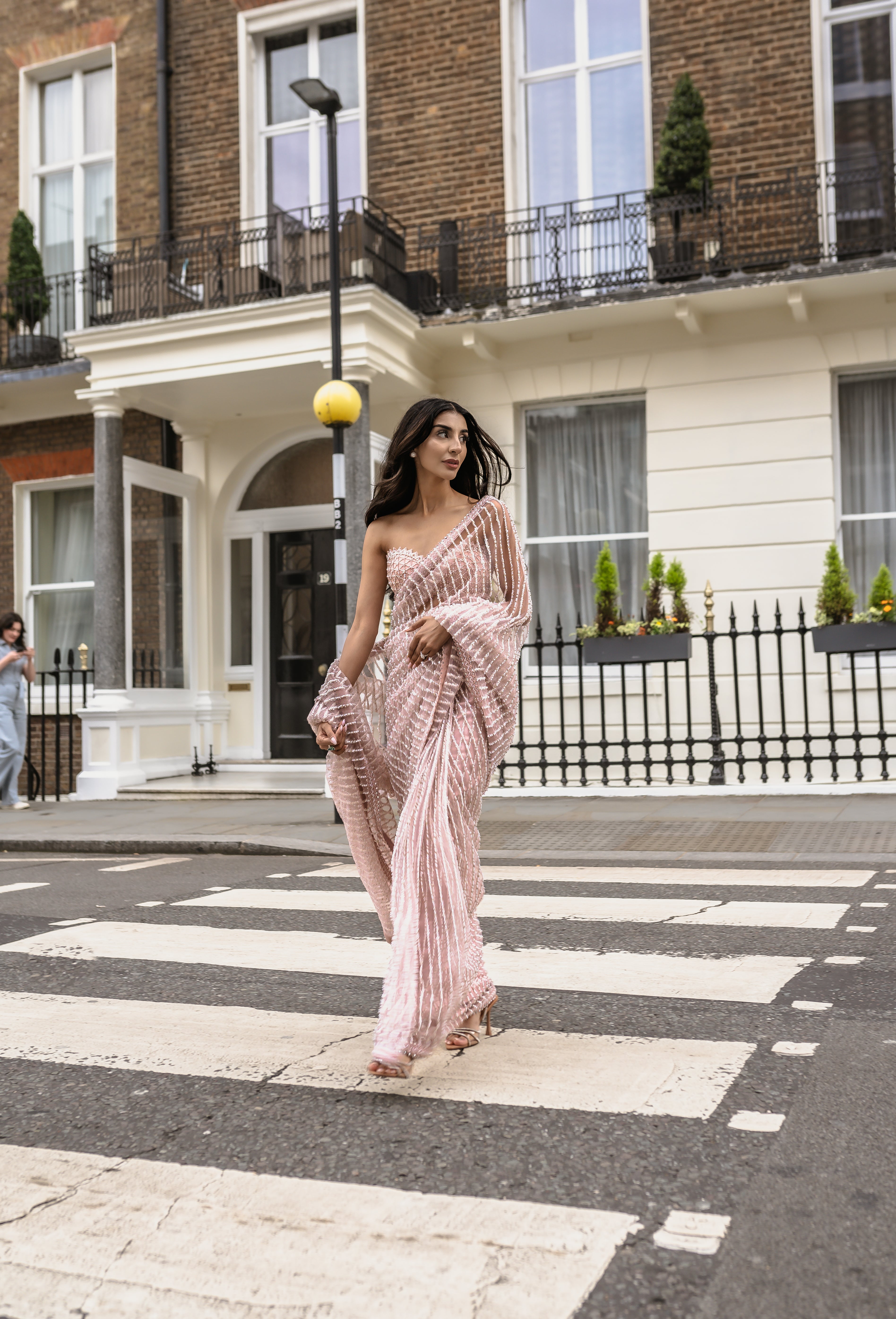 Blush pink pearl detail saree