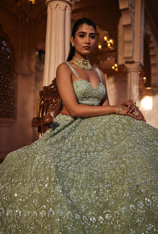 Mint embroidered lehenga