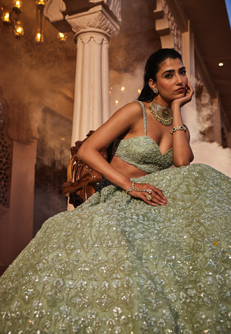 Mint embroidered lehenga