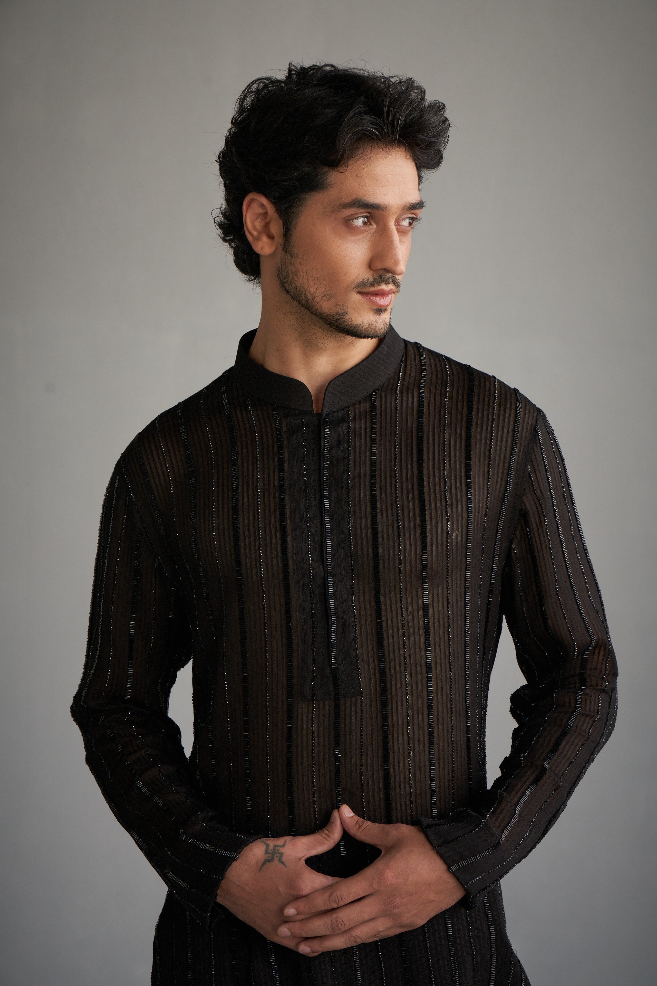 Black gicha cutdana kurta