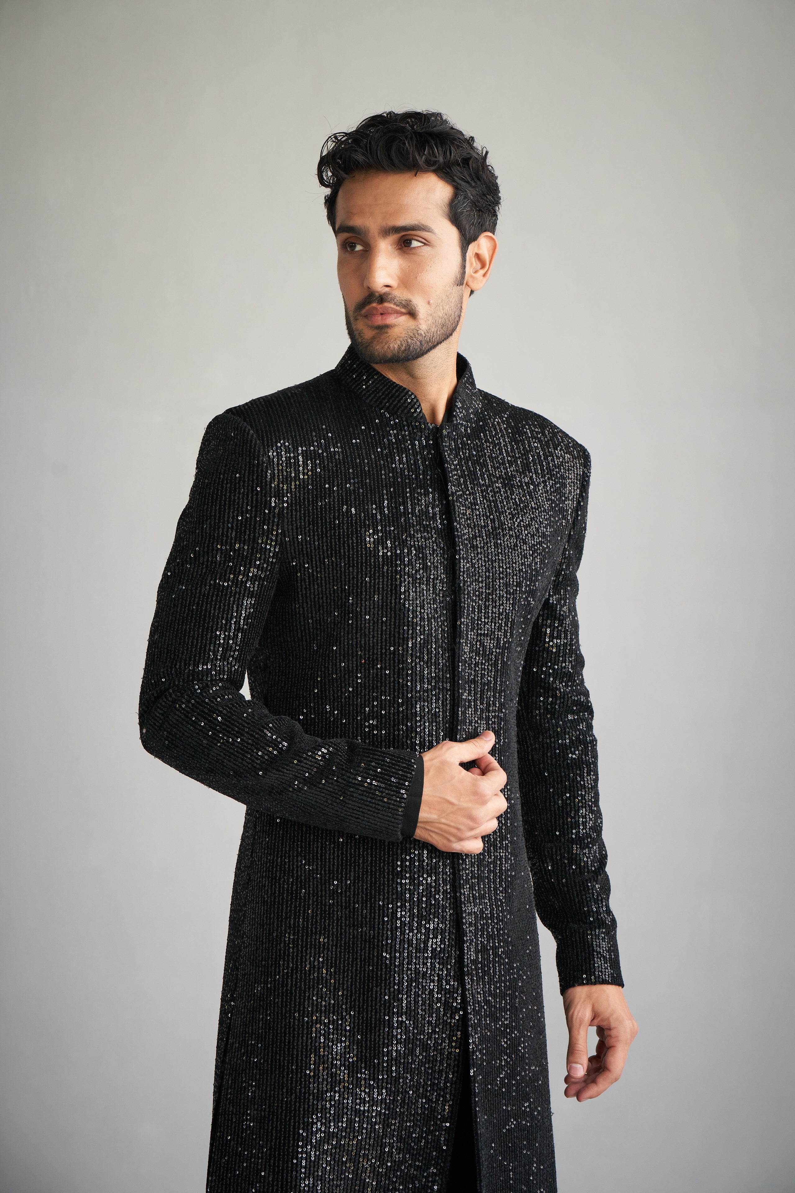 Black sequins sherwani