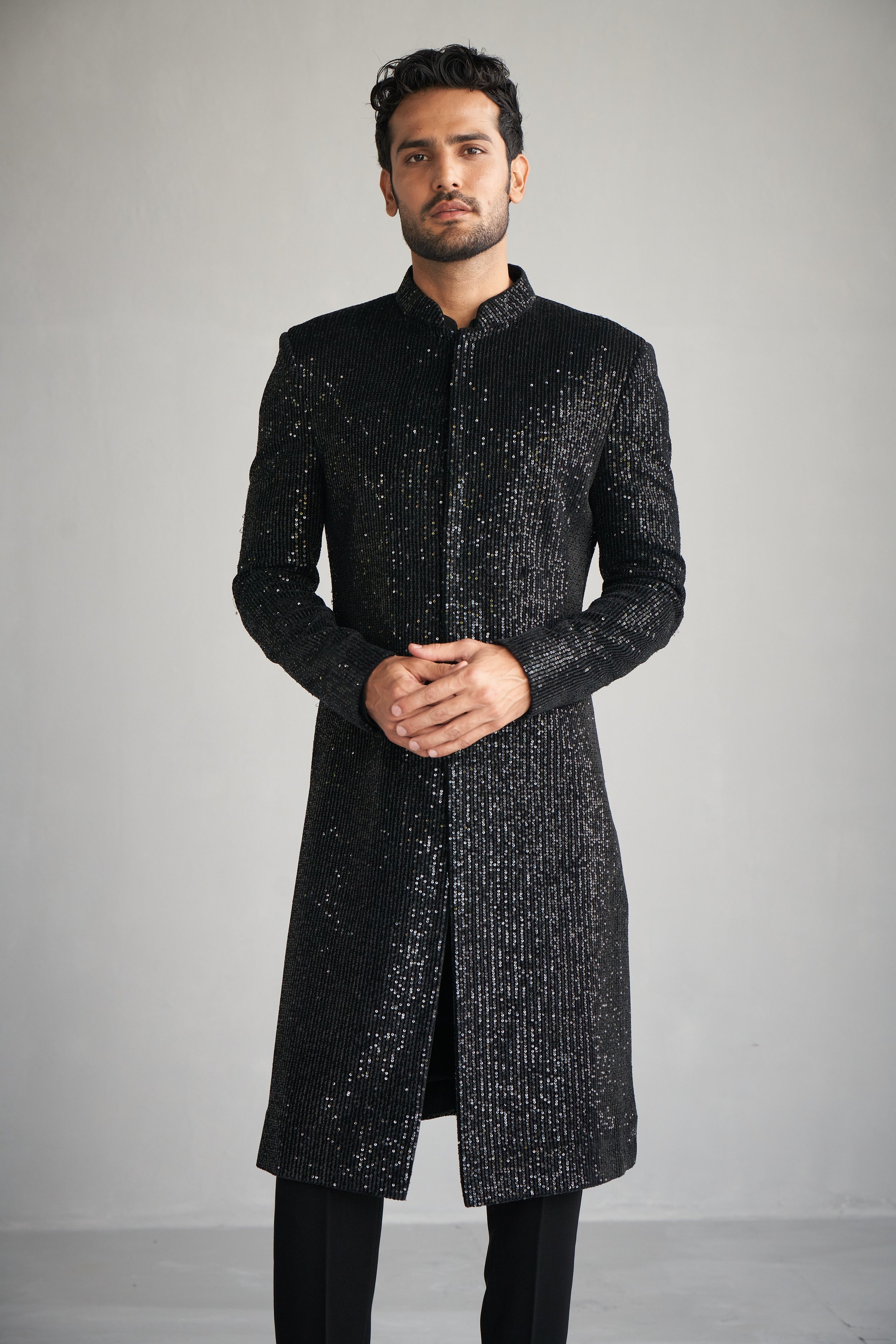 Black sequins sherwani