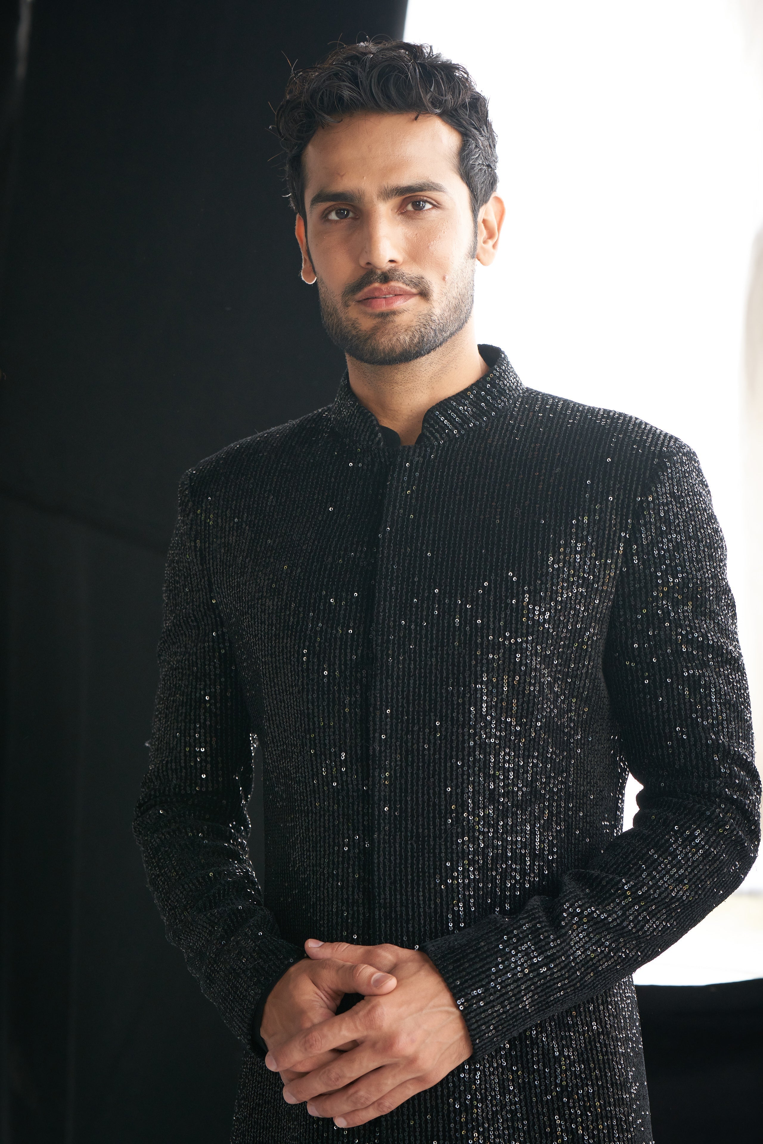 Black sequins sherwani