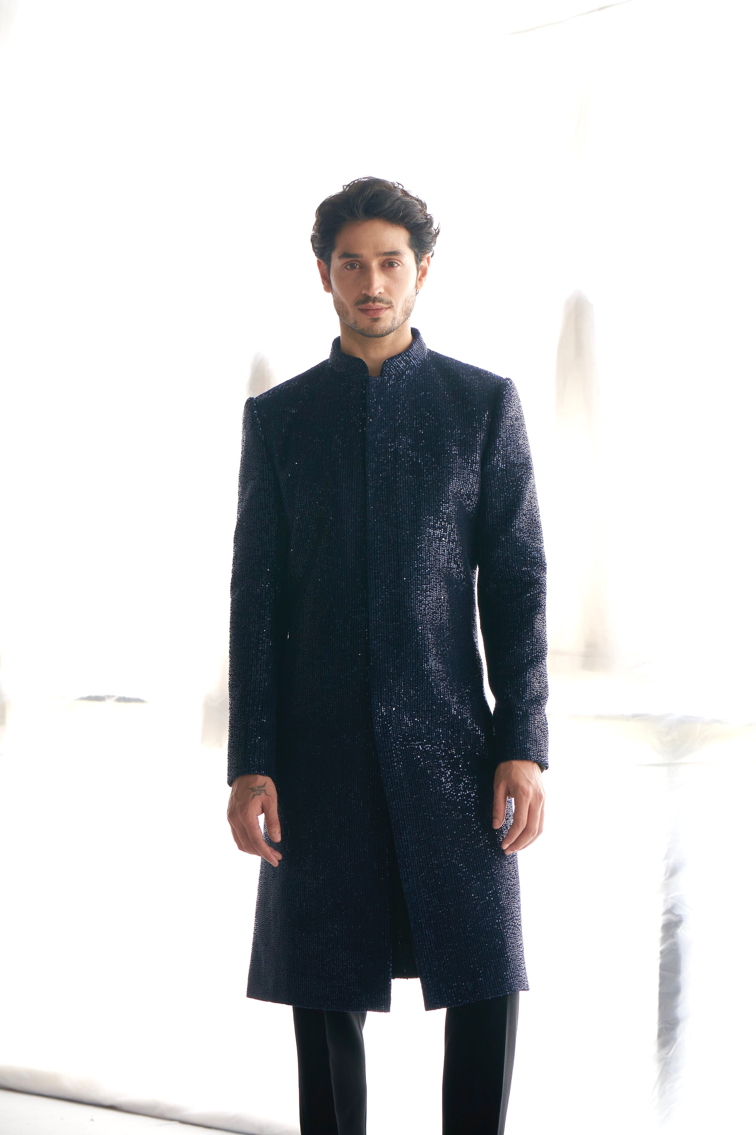 Blue sequins sherwani