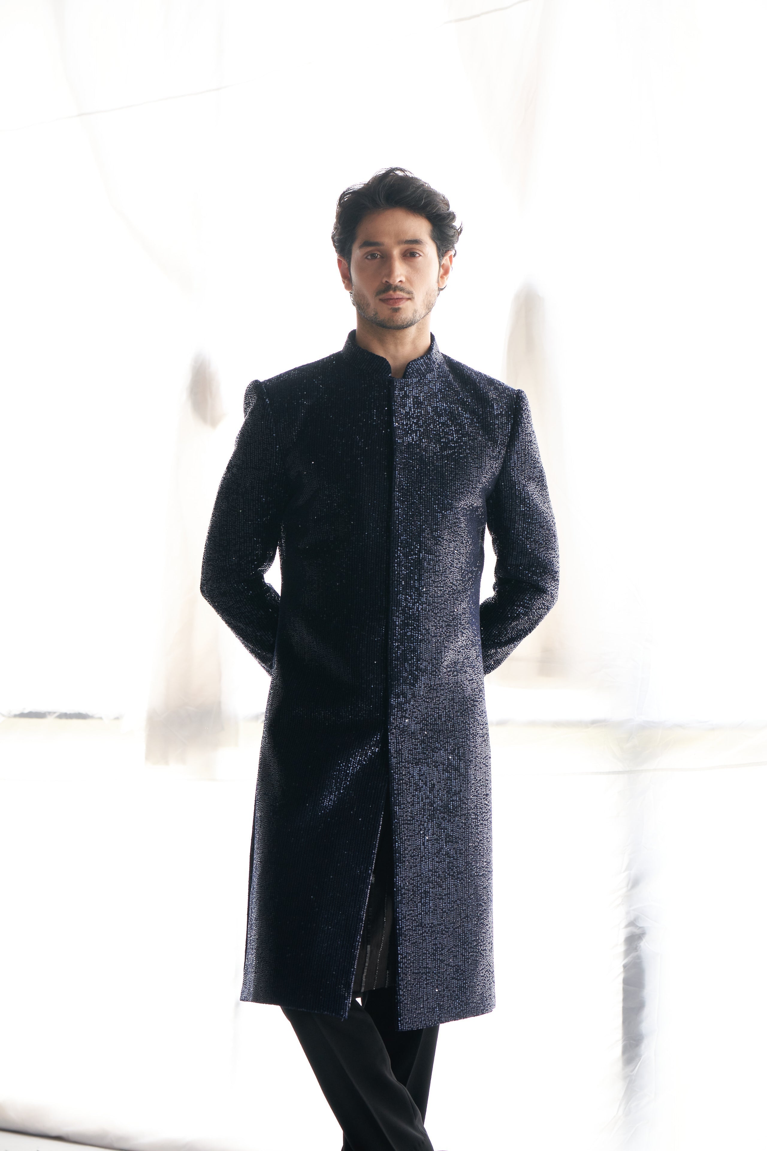 Blue sequins sherwani