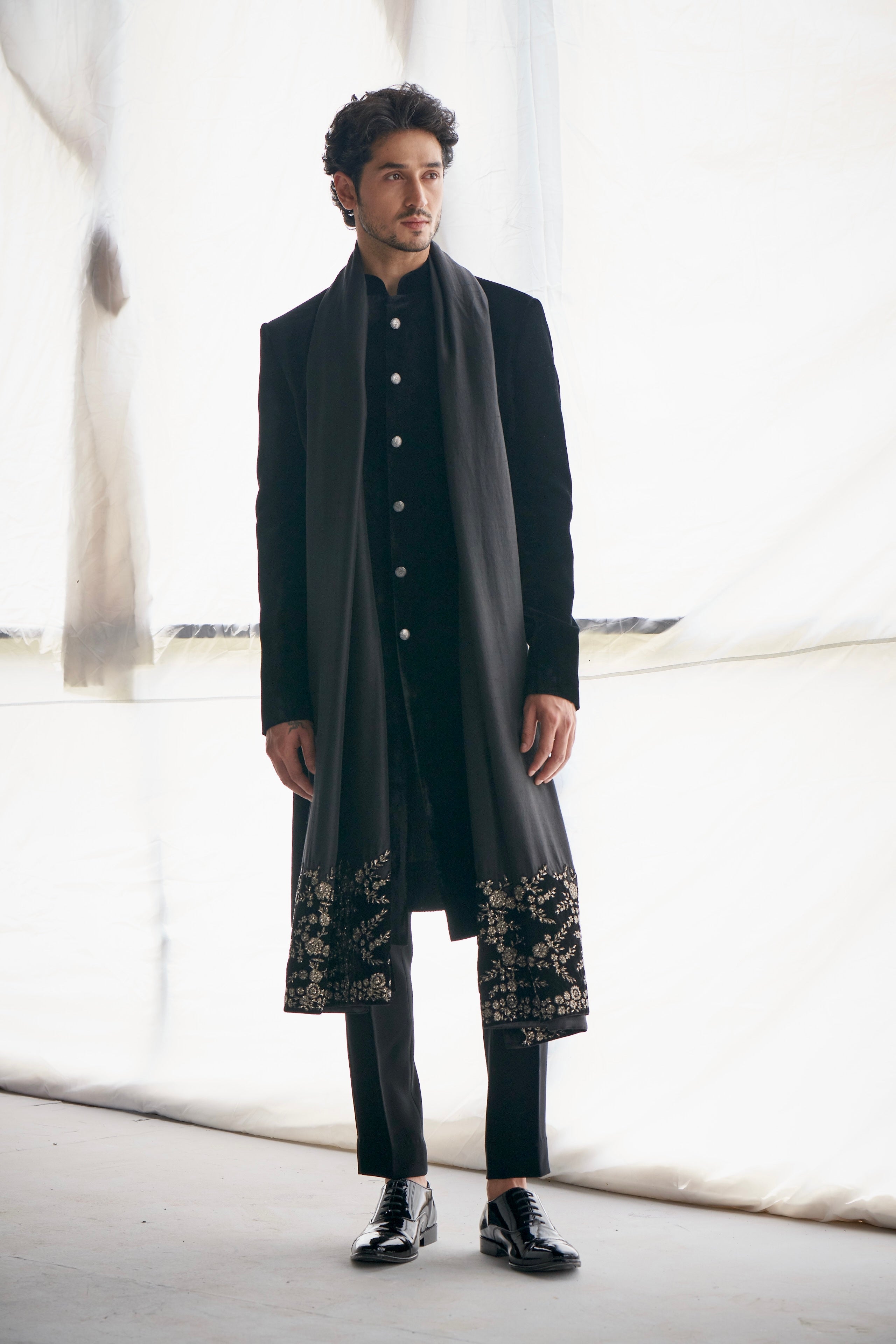 Black velvet sherwani