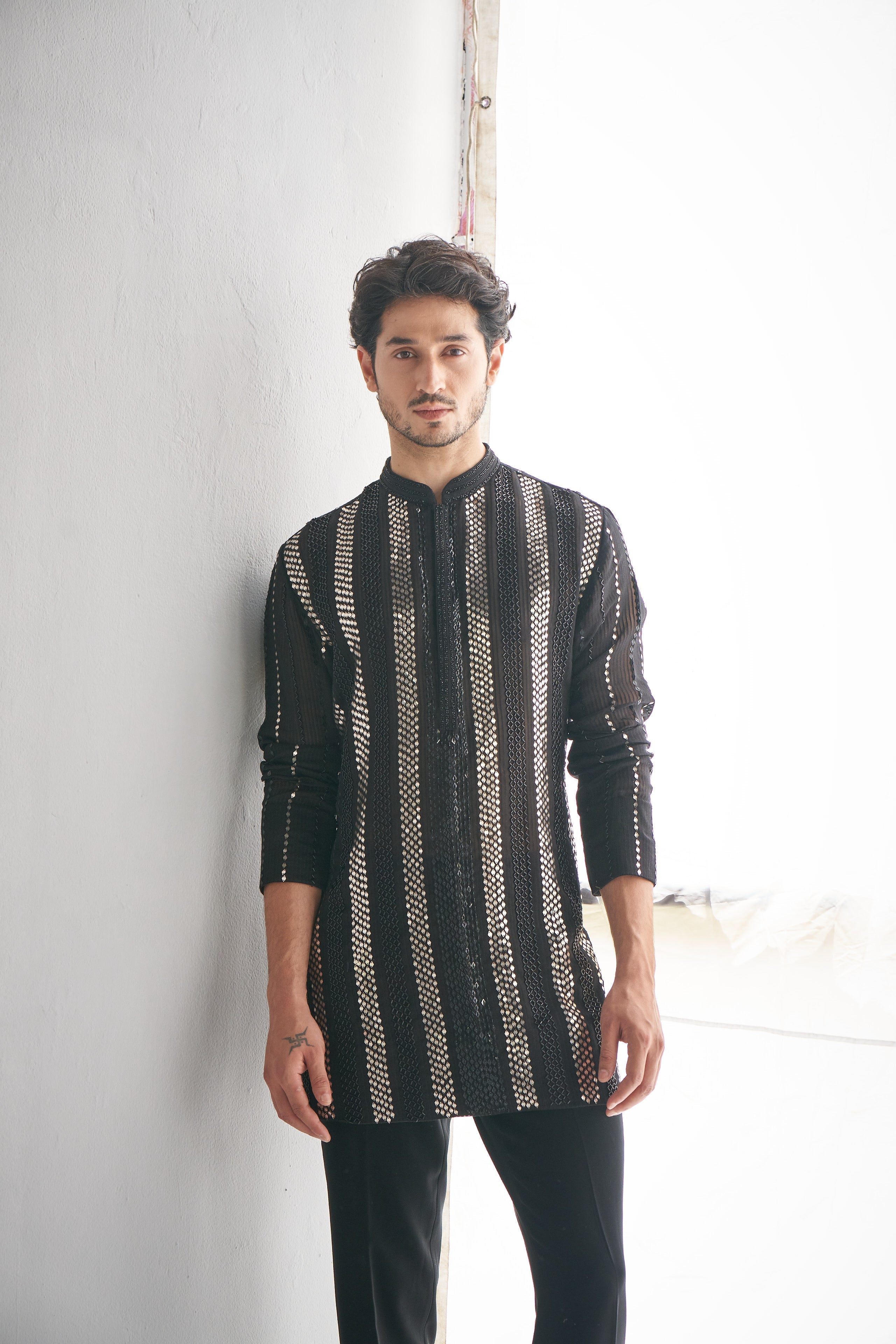 Black gicha metal sequins kurta