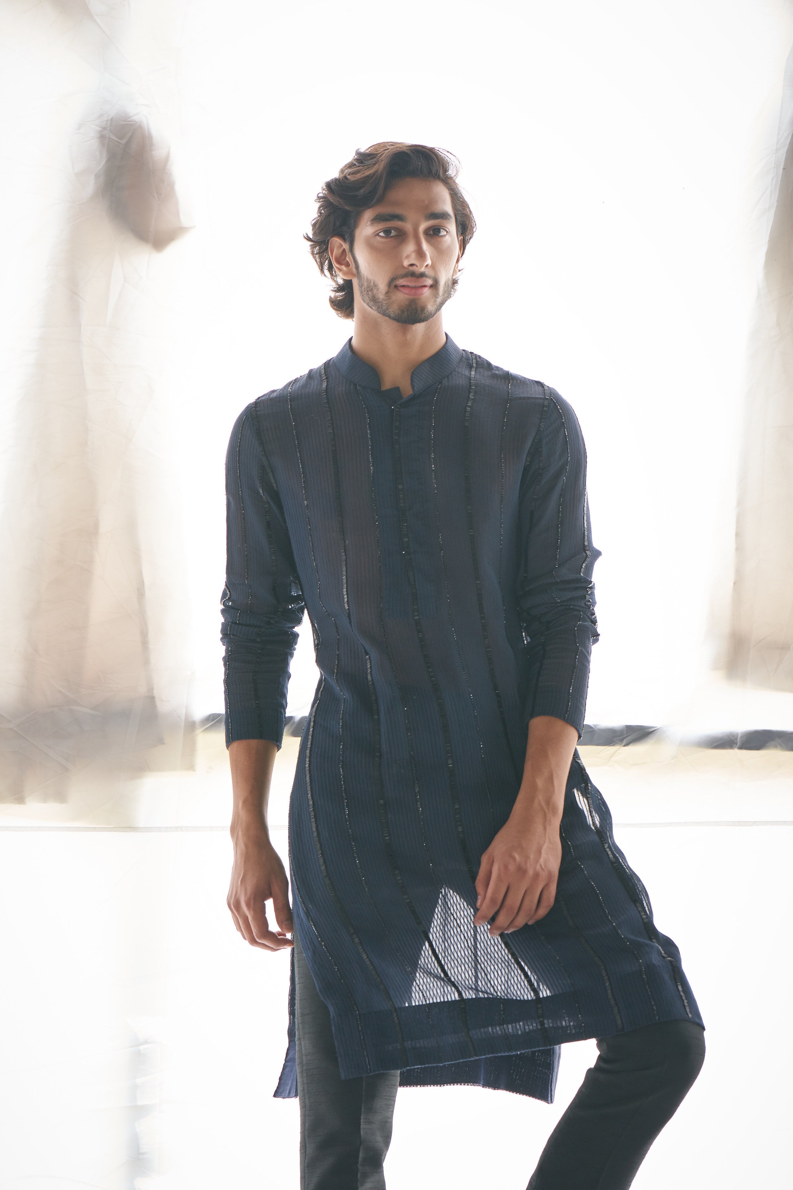 Blue gicha cutdana kurta