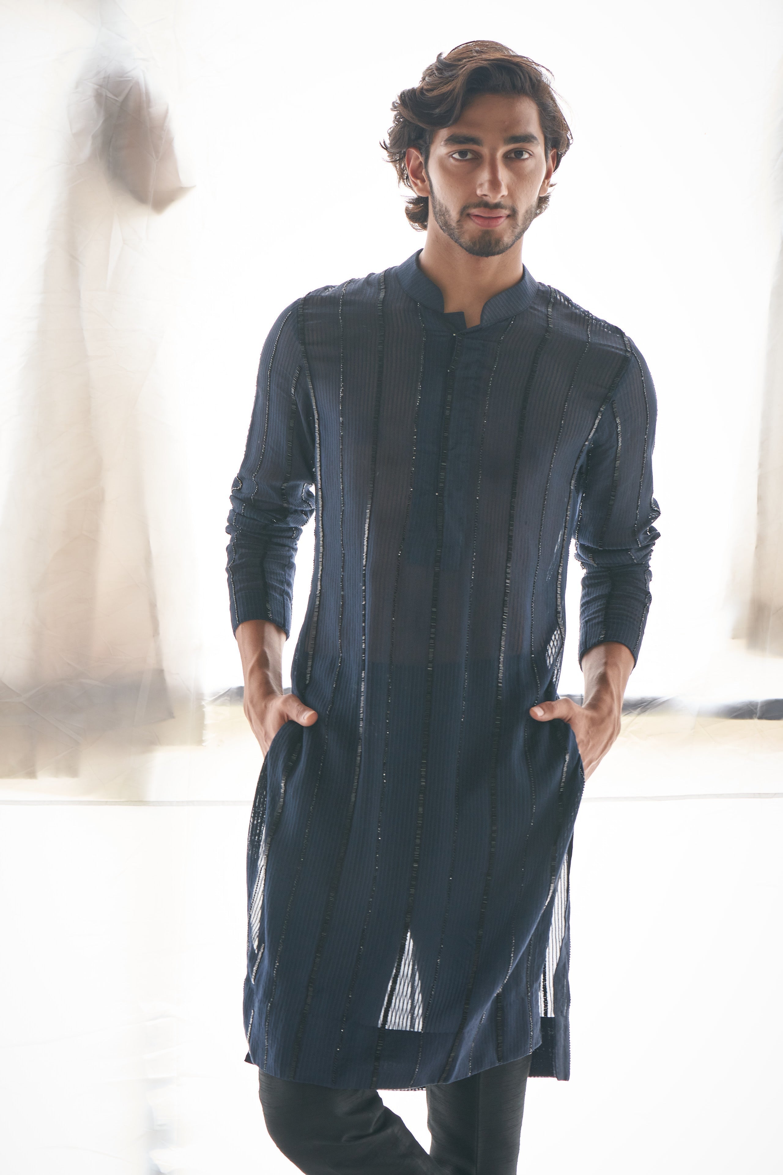 Blue gicha cutdana kurta