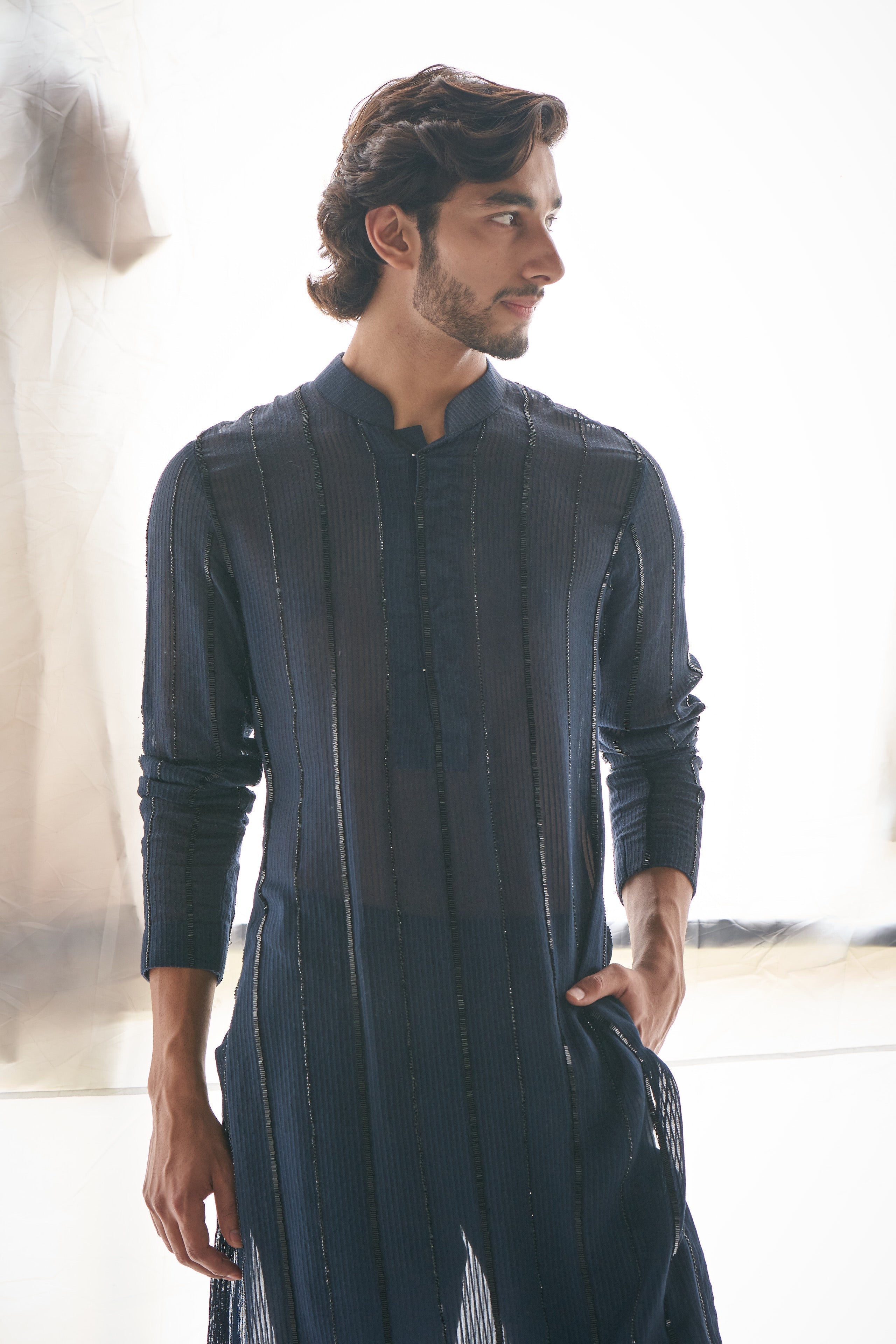 Blue gicha cutdana kurta