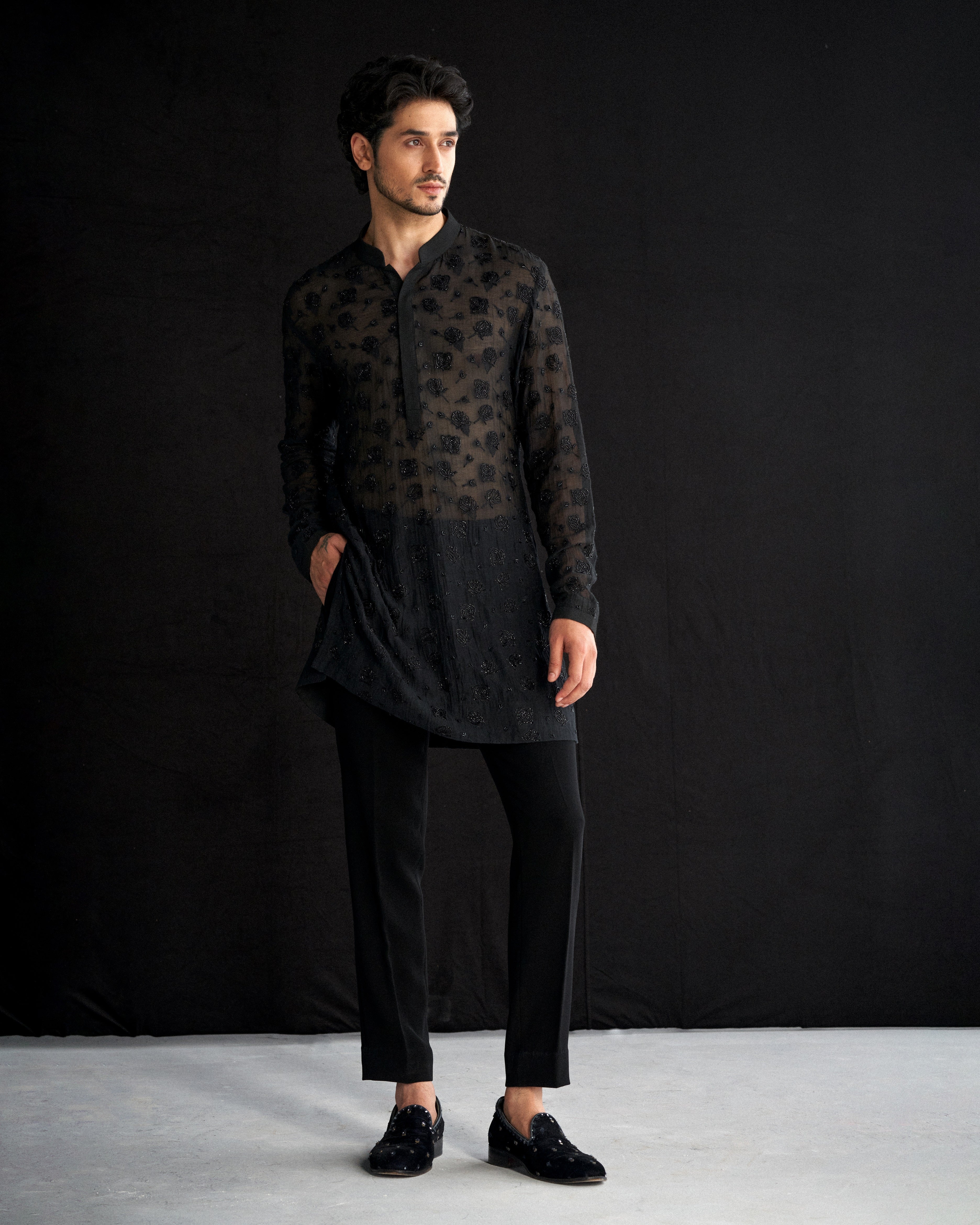 Black rose cutdana kurta