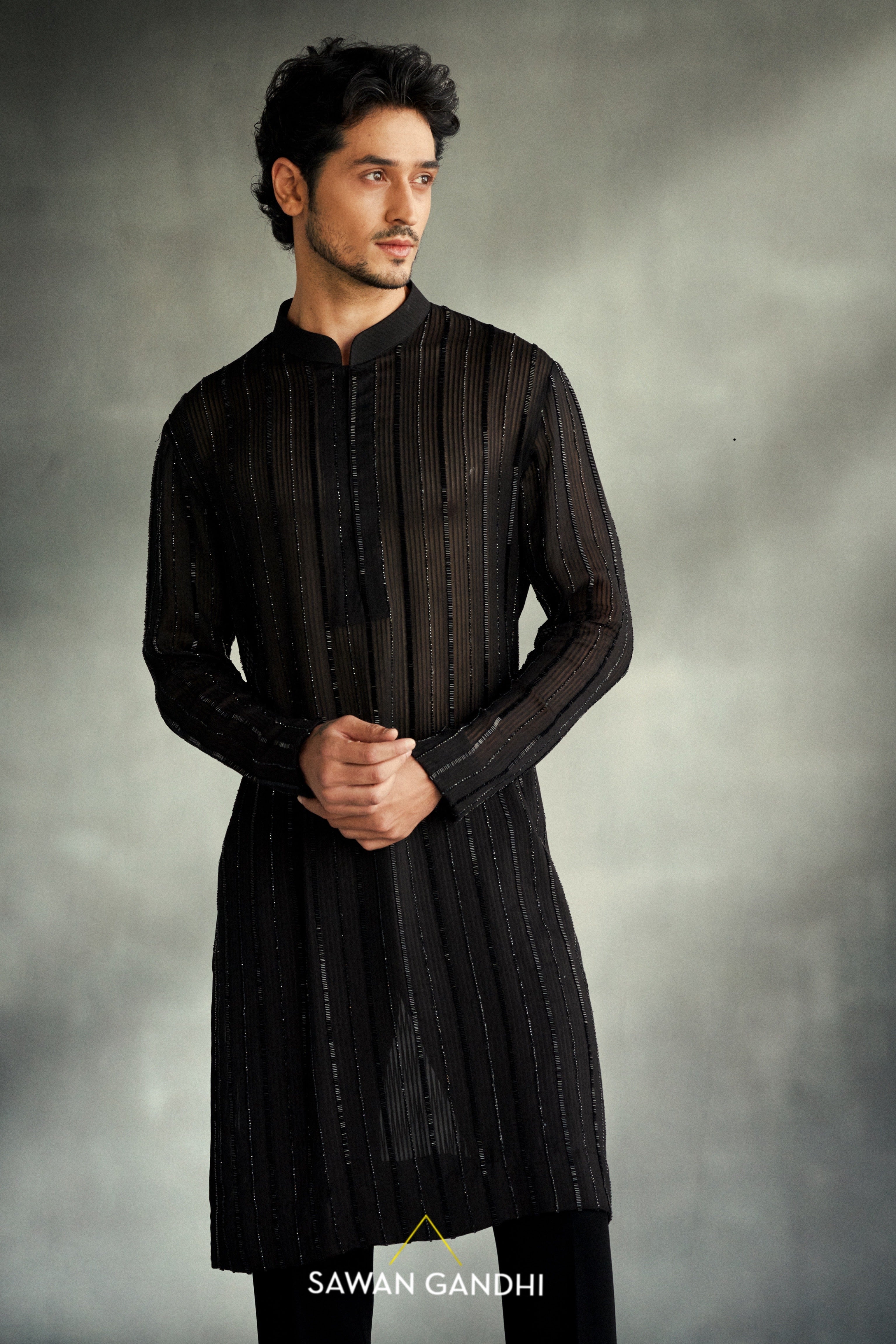 Black gicha cutdana kurta