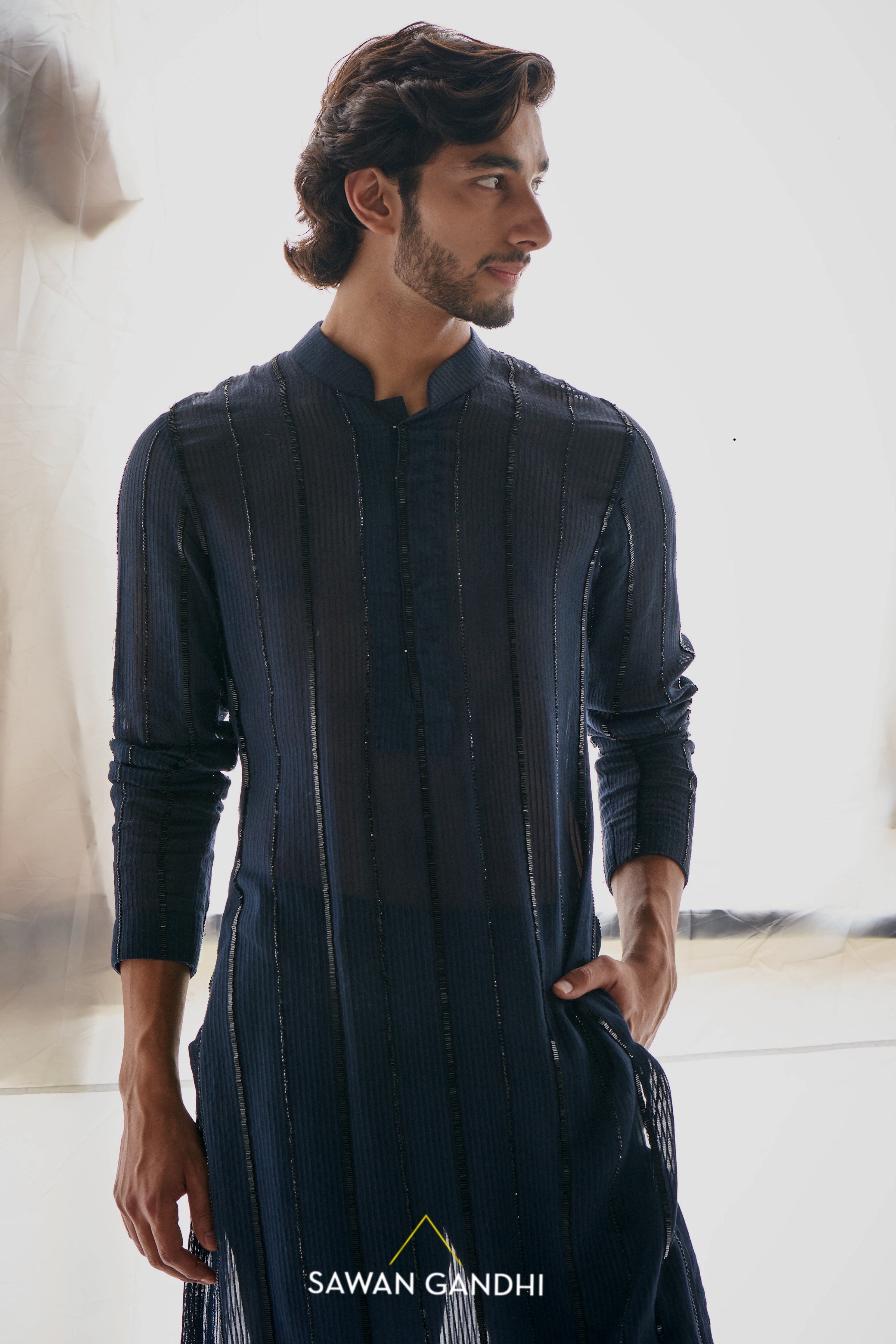 Blue gicha cutdana kurta