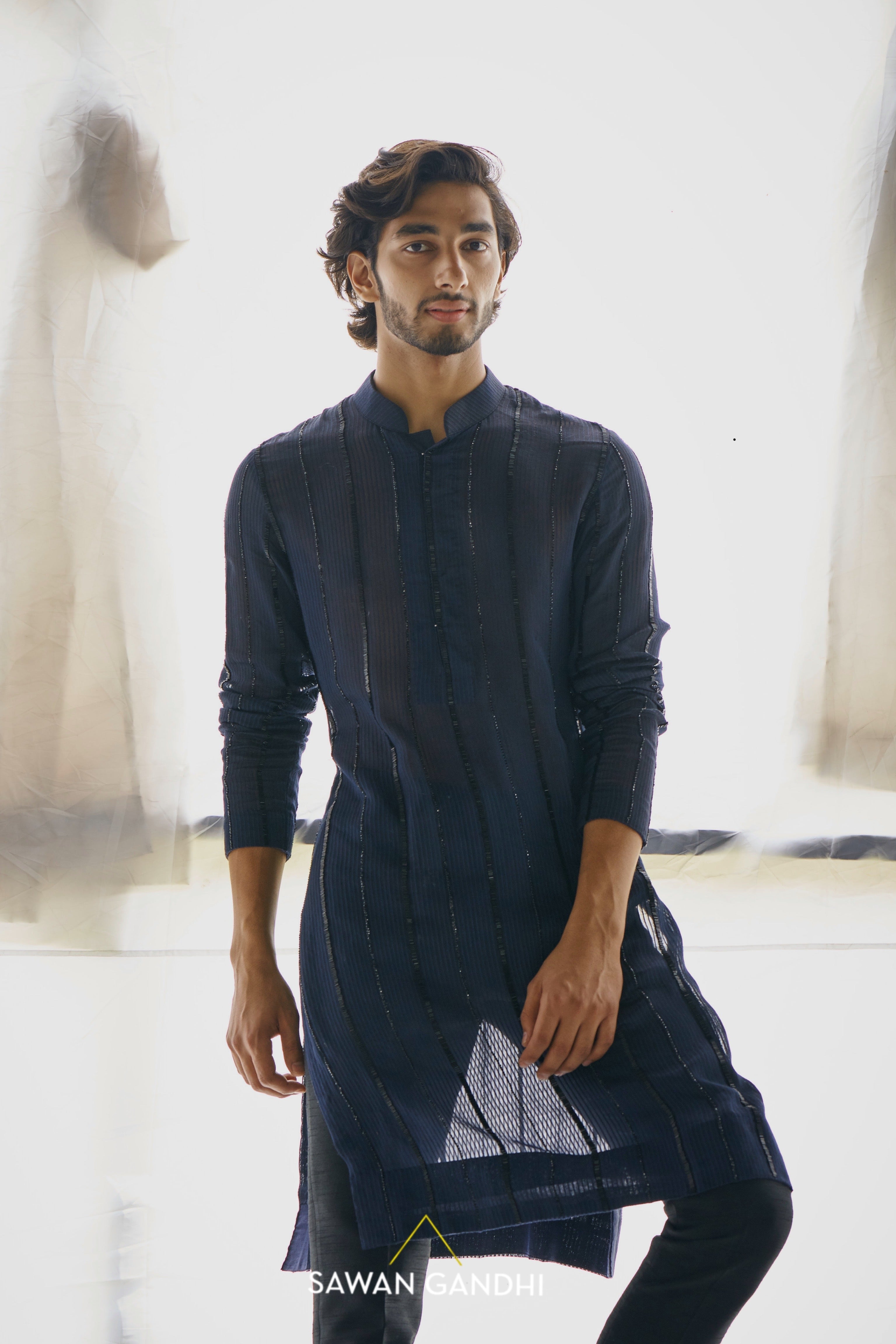 Blue gicha cutdana kurta