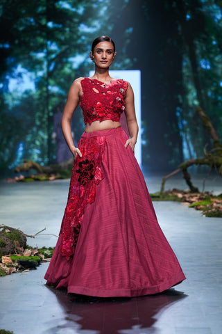 Red Embroidered Lehenga Set