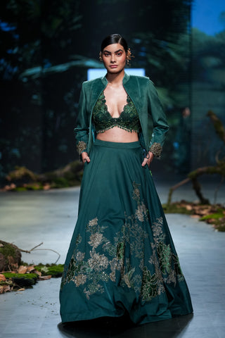 Bottle Green Embroidered Lehenga Set