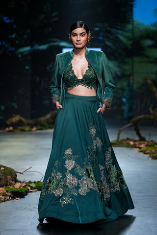 Bottle Green Embroidered Lehenga Set