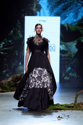 Black Printed Lehenga Set