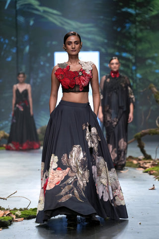 Black Printed & Embroidered Lehenga Set