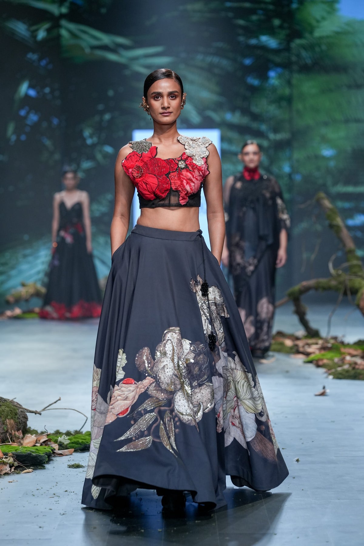 Black Printed & Embroidered Lehenga Set