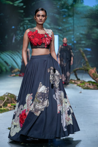 Black Printed & Embroidered Lehenga Set