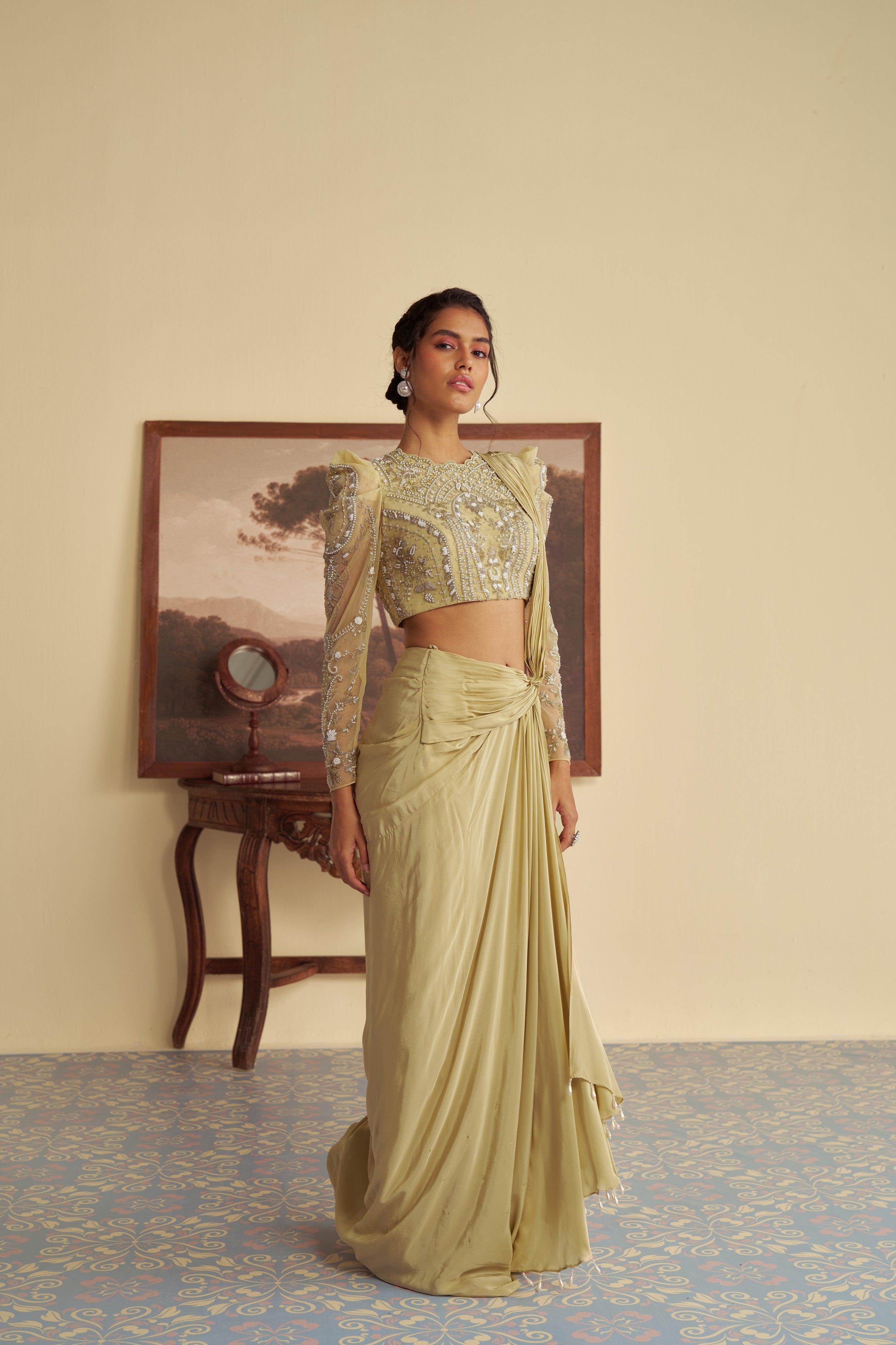 Willow whisper drape saree set