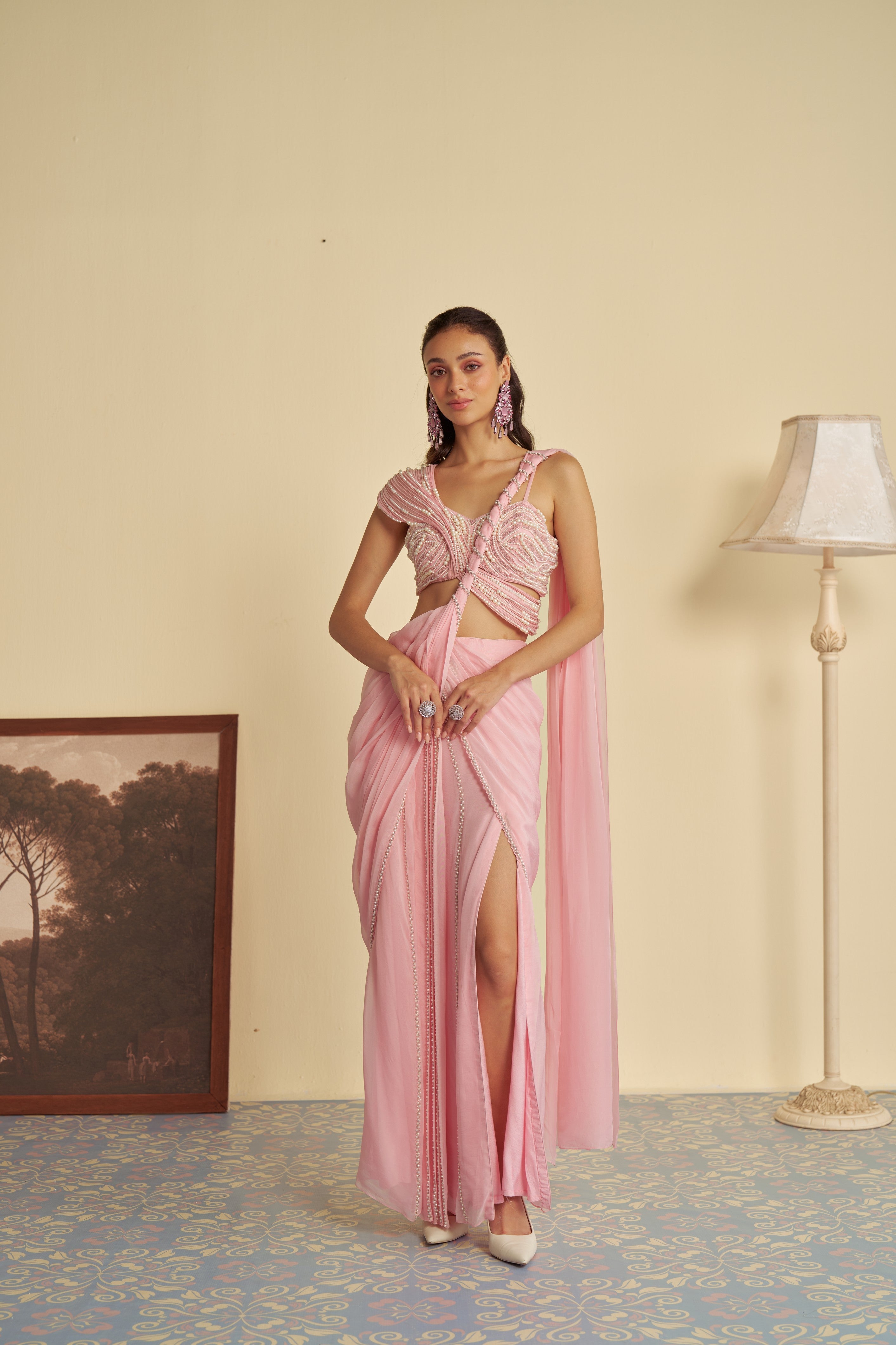 Rosebud drape saree set