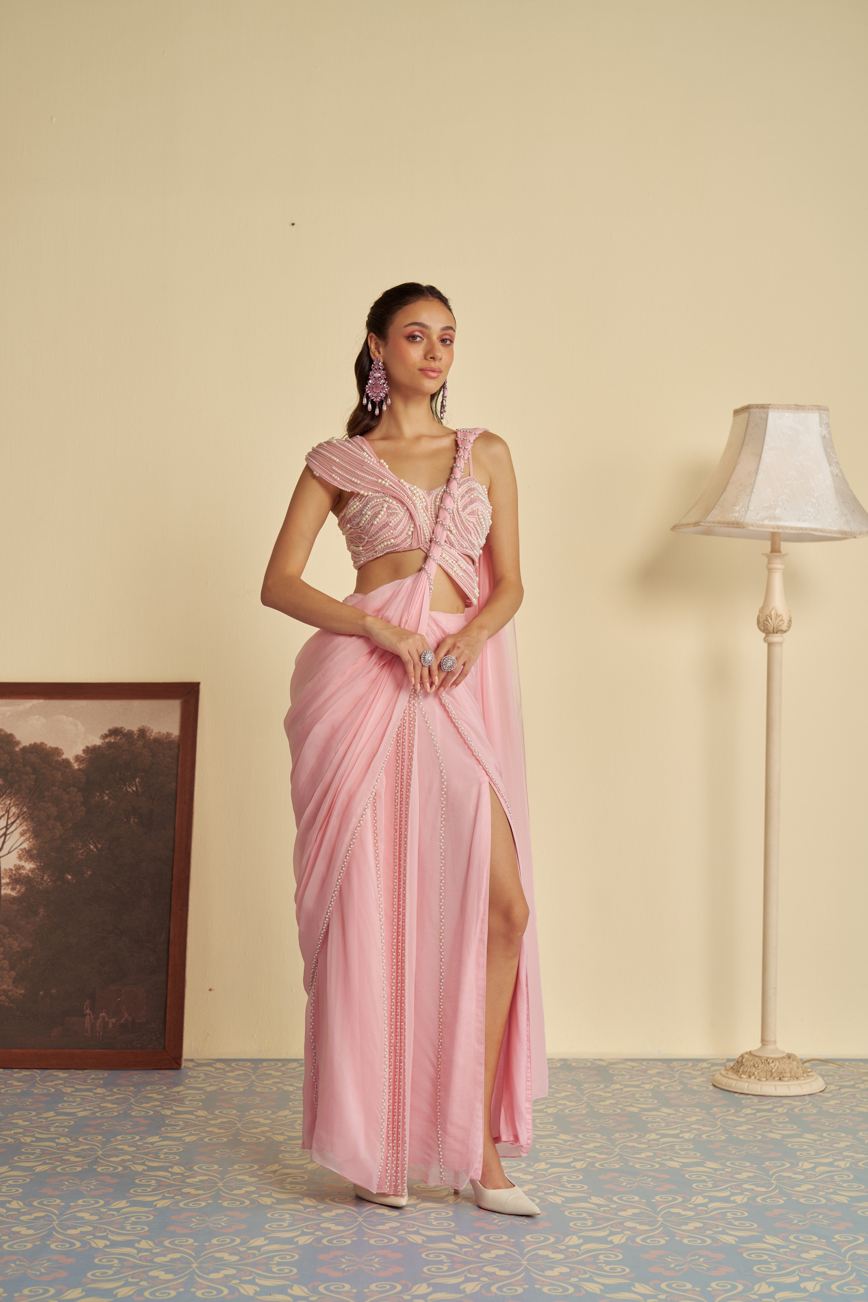 Rosebud drape saree set