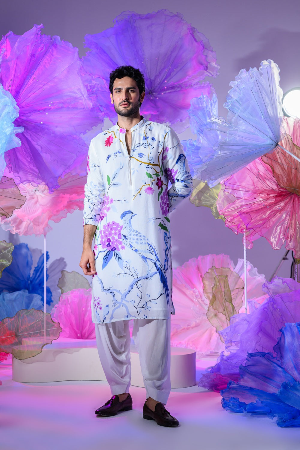 Bloom print kurta with cowl pants