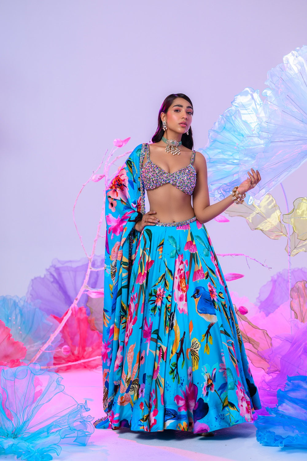 Aqua Print Lehenga