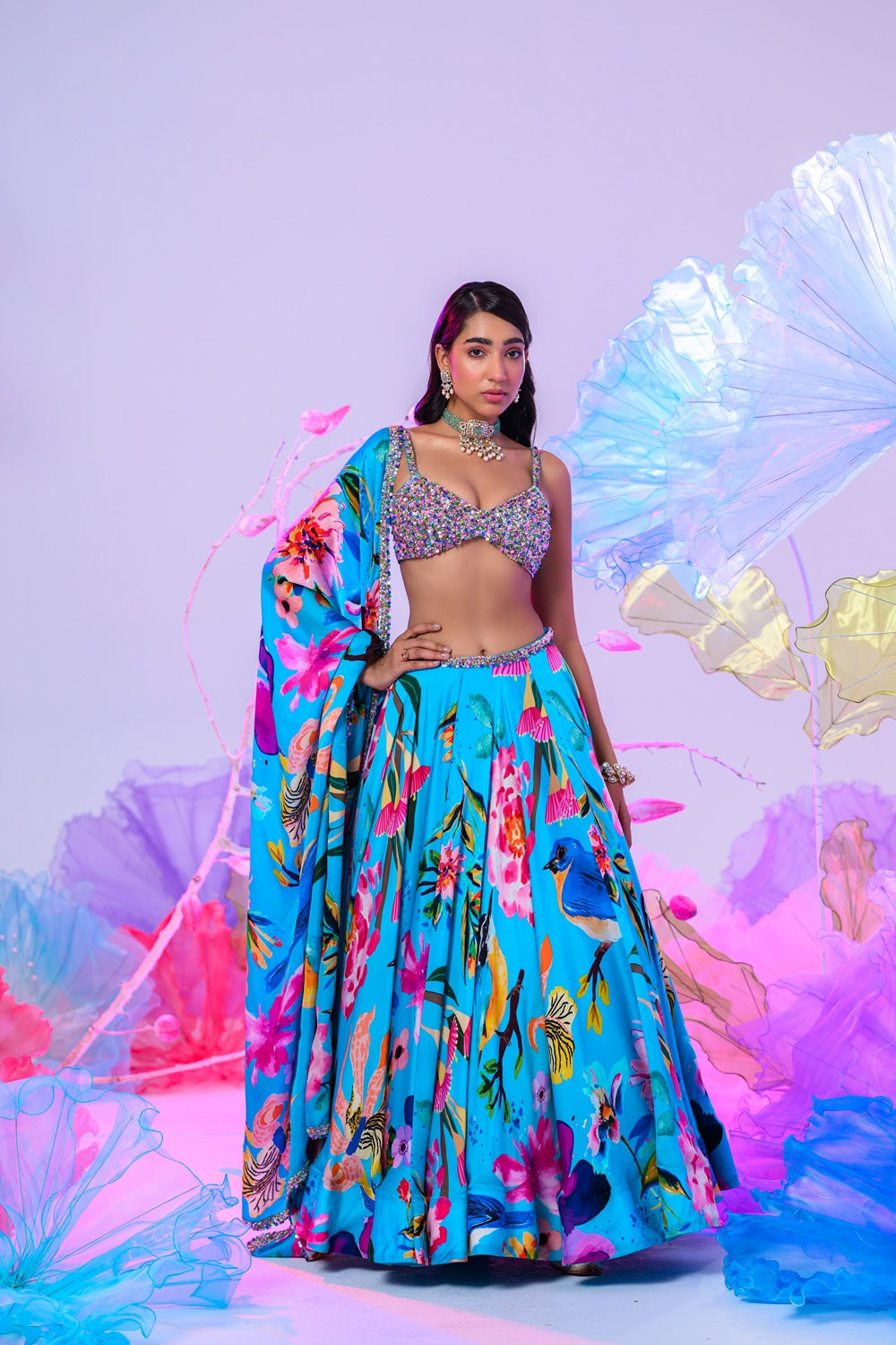 Aqua Print Lehenga