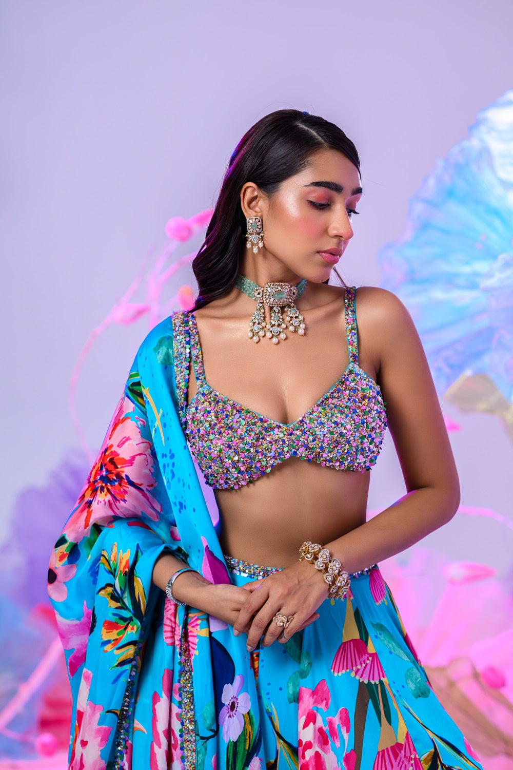 Aqua Print Lehenga