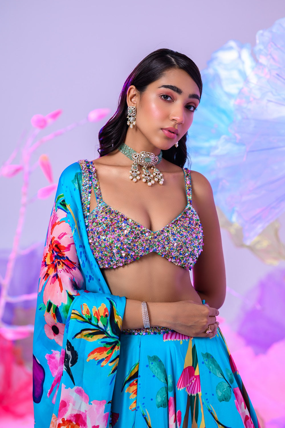 Aqua Print Lehenga