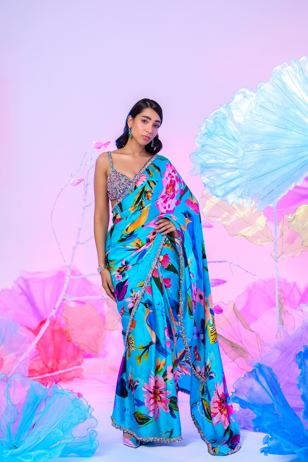 Aqua Print Saree