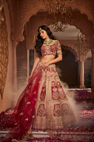 Red heavily embroidered lehenga