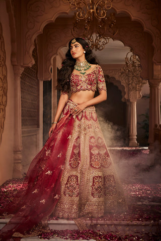 Red heavily embroidered lehenga