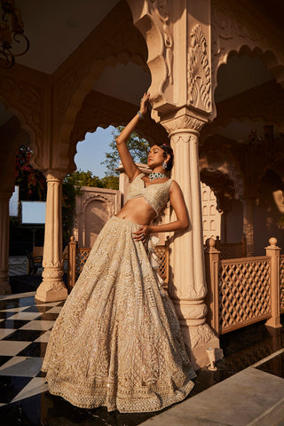 Ivory heavily embroidered lehenga