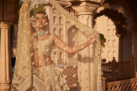 Ivory heavily embroidered lehenga