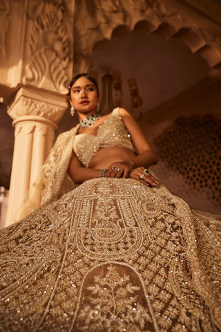 Ivory heavily embroidered lehenga