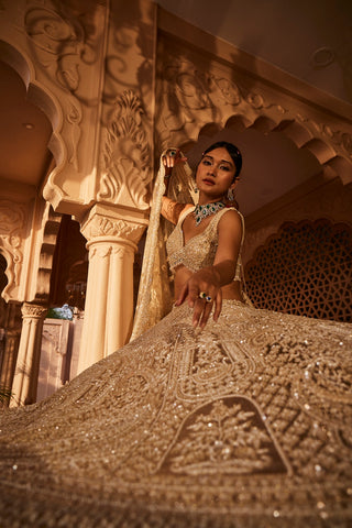 Ivory heavily embroidered lehenga