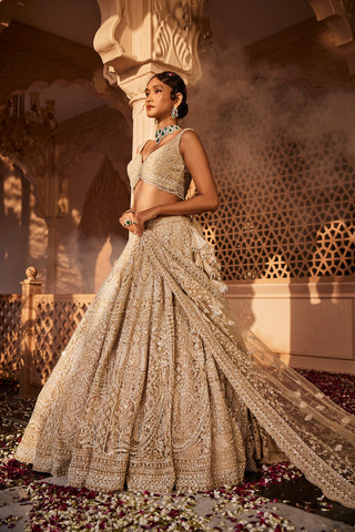 Ivory heavily embroidered lehenga