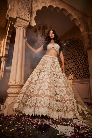 Peach heavily embroidered lehenga