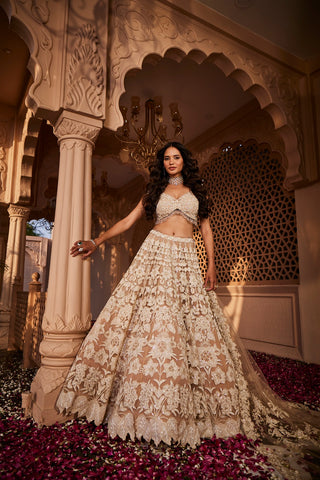 Peach heavily embroidered lehenga