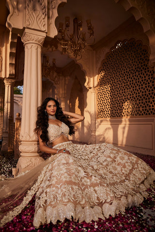 Peach heavily embroidered lehenga