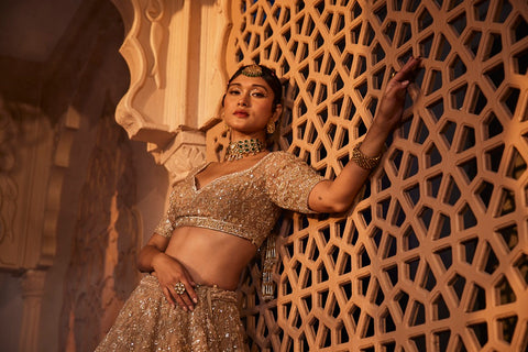 Gold organza lehenga