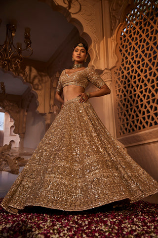 Gold organza lehenga