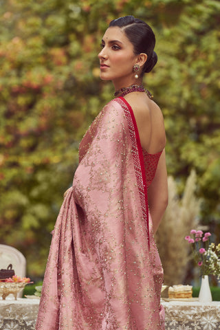 'Florence' Damask Tissue Tanchoi Handloom Sari with all over Embroidery